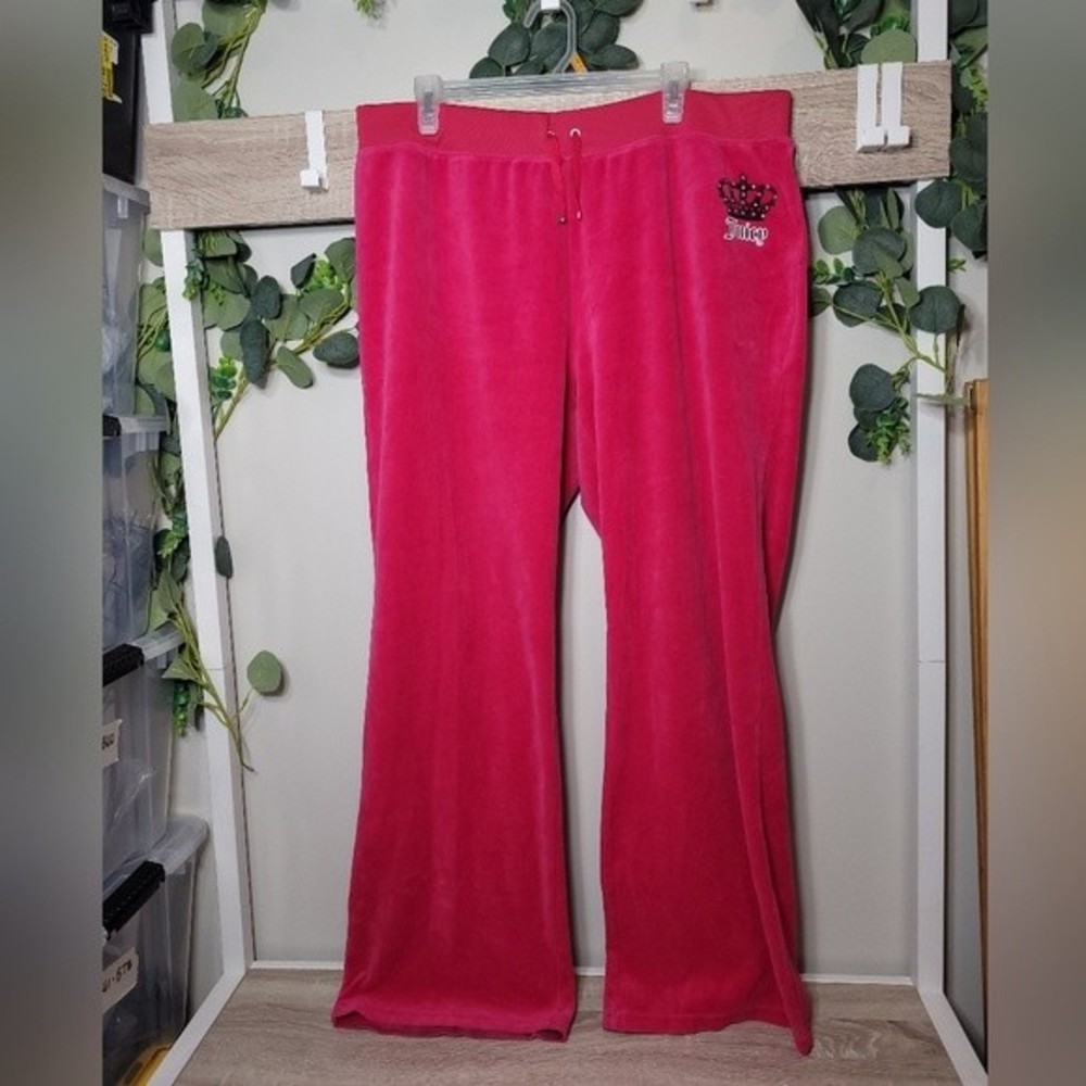 Iconic Juicy Couture Plus Size 1X Velour Track Pants Hot Pink Y2K Barbiecore - Picture 1 of 11